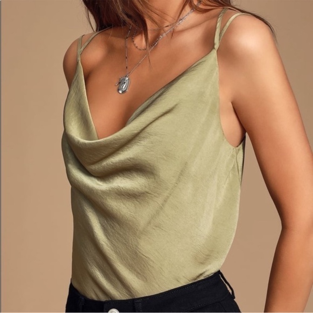 Lulu’s Joslin Olive Green Cowl Neck T-Back Tank Top